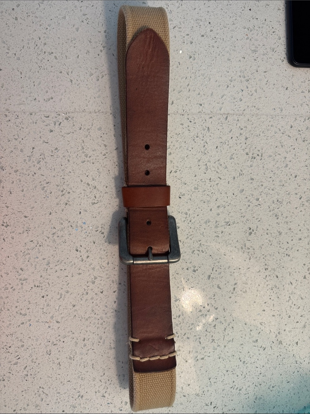 Men's Brown Leather Canvas Belt Strap